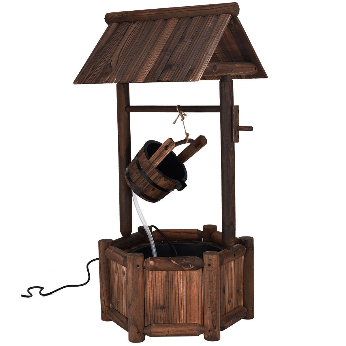Garden Wooden Wishing Water Fountain with Pump, Brown Outdoor Decor at Gallery Canada