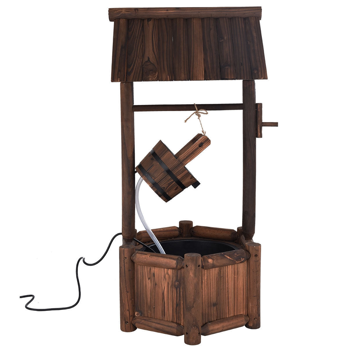 Garden Wooden Wishing Water Fountain with Pump, Brown Outdoor Decor at Gallery Canada