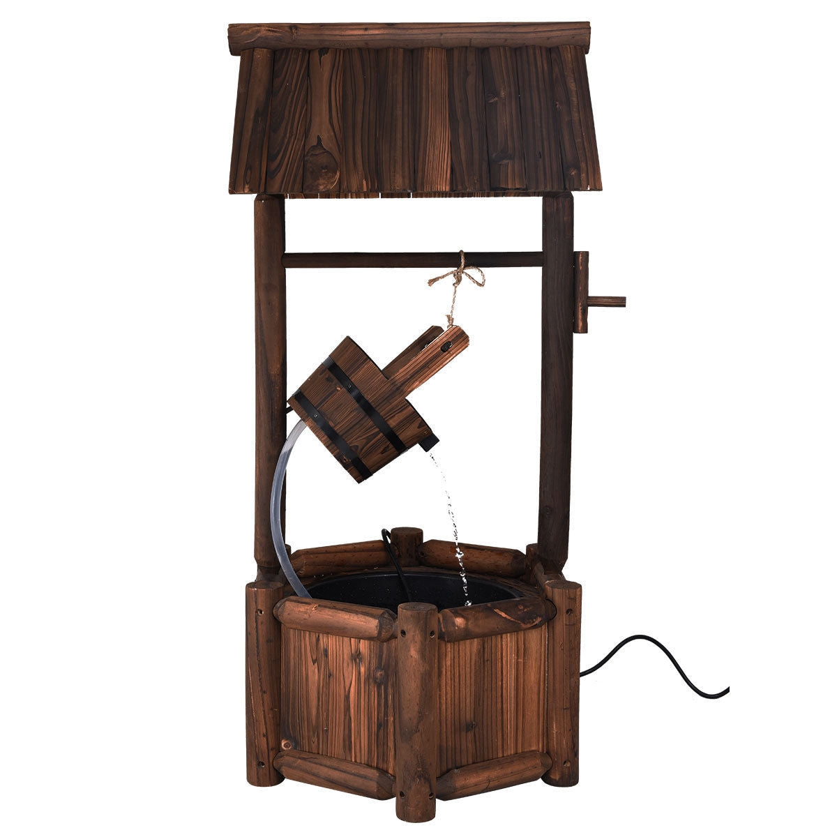 Garden Wooden Wishing Water Fountain with Pump, Brown Outdoor Decor at Gallery Canada