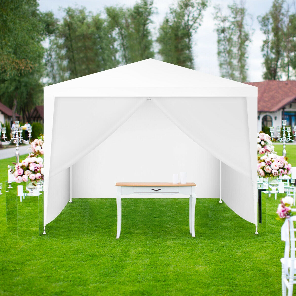 10 x 10 Feet Outdoor Side Walls Canopy Tent with 4 Removable Sidewalls, White Canopies at Gallery Canada