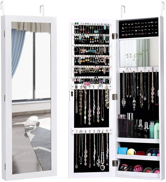 Wall Mounted Jewelry Cabinet, Mirrored Storage Organizer, White Jewelry Armoires White at Gallery Canada