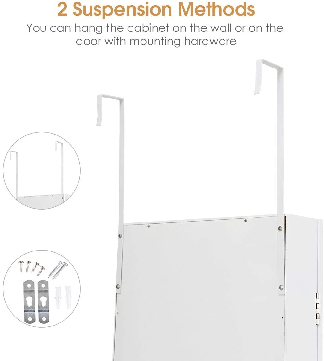 Wall Door Mounted Mirrored Jewelry Cabinet Storage Organizer, White Jewelry Armoires at Gallery Canada