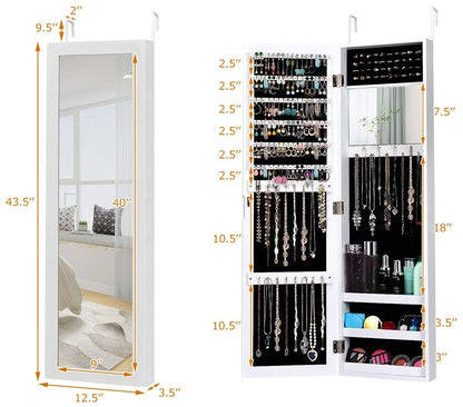 Wall Door Mounted Mirrored Jewelry Cabinet Storage Organizer, White Jewelry Armoires at Gallery Canada