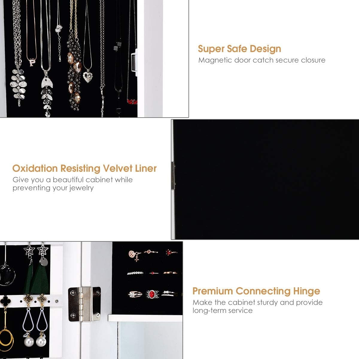 Wall Door Mounted Mirrored Jewelry Cabinet Storage Organizer, White Jewelry Armoires at Gallery Canada