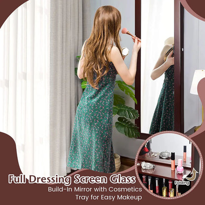 Lockable Wall Door Mounted Mirror Jewelry Cabinet with LED Lights, Brown Jewelry Armoires at Gallery Canada