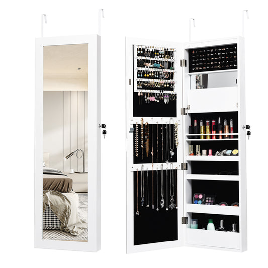 Wall Door Mounted Mirror Jewelry Cabinet With LED Lights, White Jewelry Armoires White at Gallery Canada