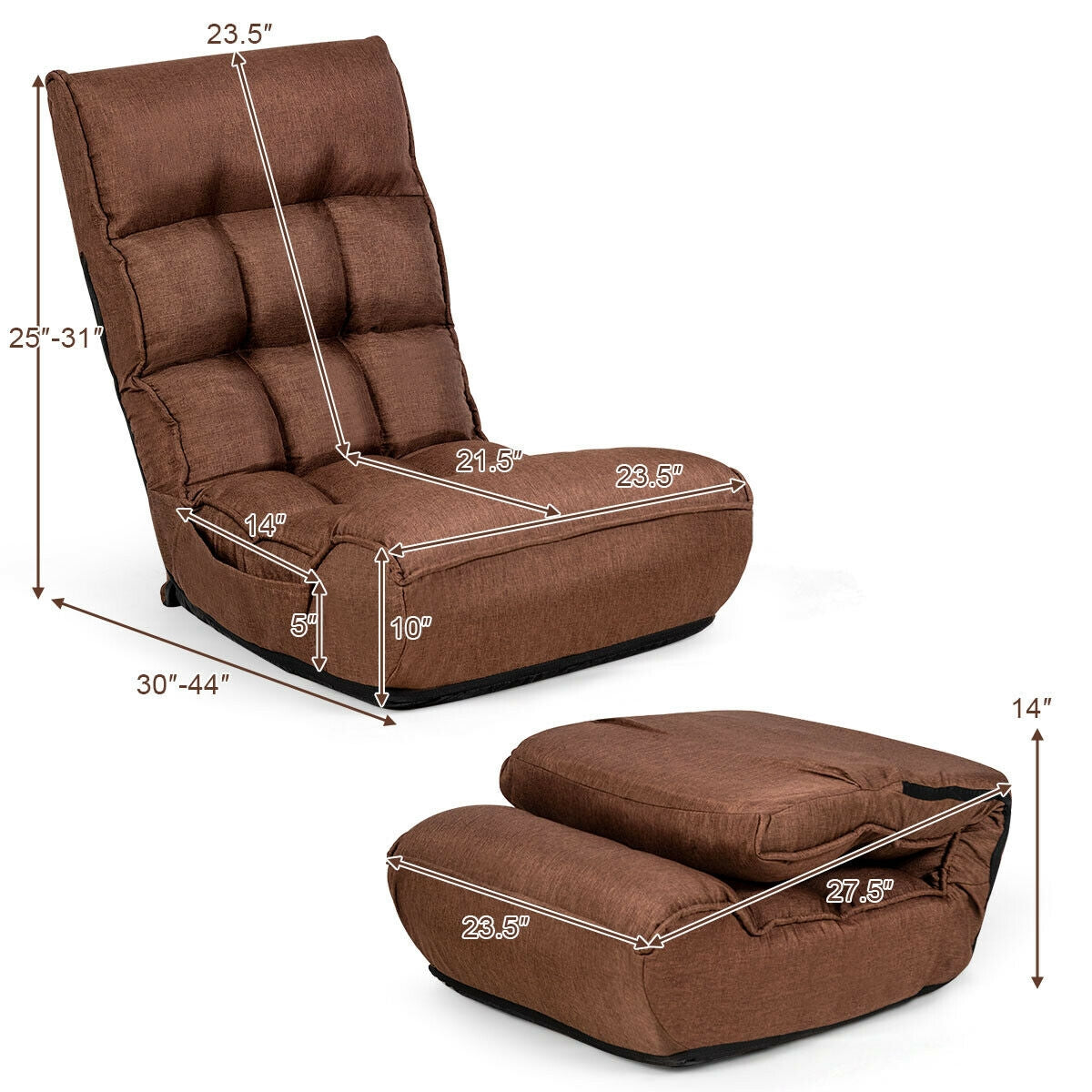 4-Position Adjustable Floor Chair Folding Lazy Sofa, Coffee Living Room at Gallery Canada