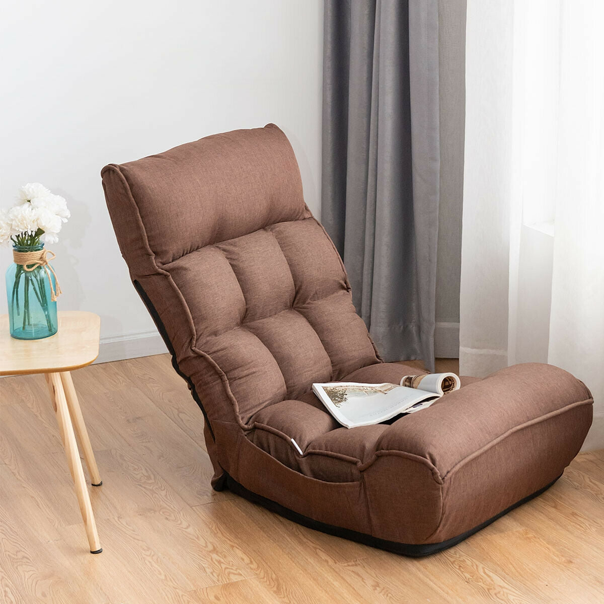 4-Position Adjustable Floor Chair Folding Lazy Sofa, Coffee Living Room at Gallery Canada