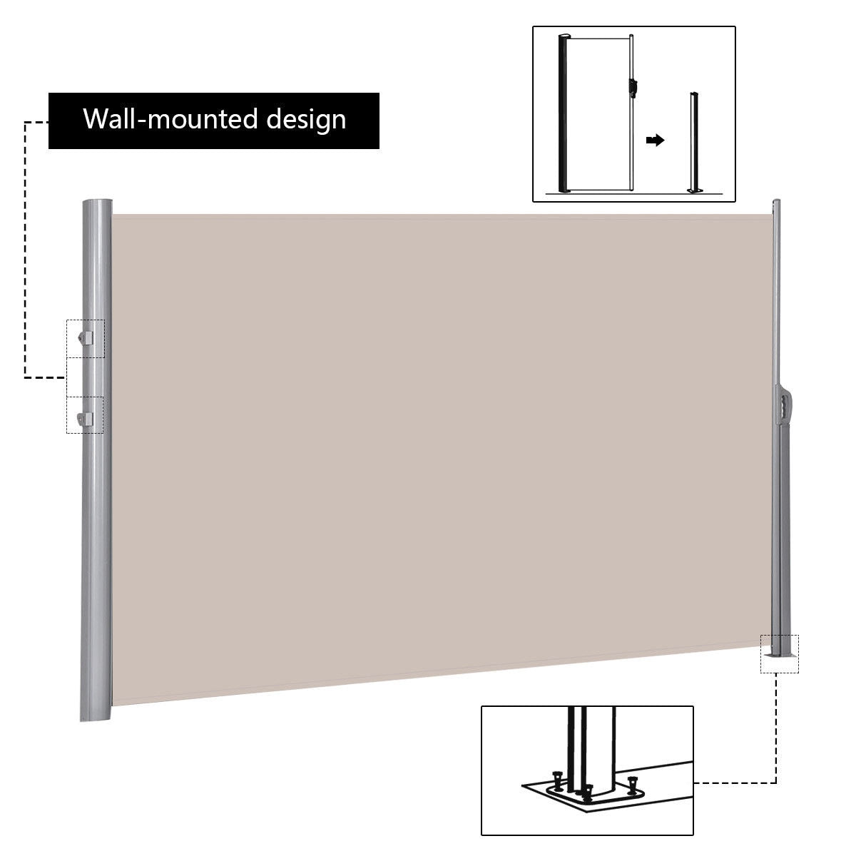 118.5 x 71 Inch Patio Retractable Folding Side Awning Screen Outdoor Shades at Gallery Canada