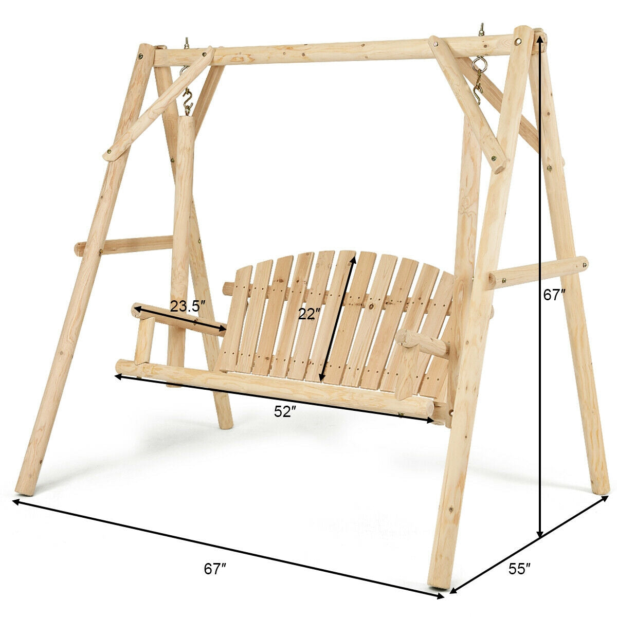 Outdoor Wooden Porch Bench Swing Chair, Rustic Curved Back, Natural Porch Swings at Gallery Canada