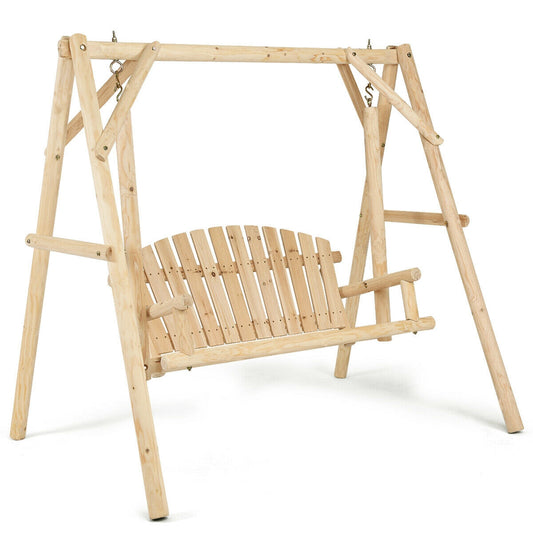 Outdoor Wooden Porch Bench Swing Chair, Rustic Curved Back, Natural Porch Swings Natural at Gallery Canada