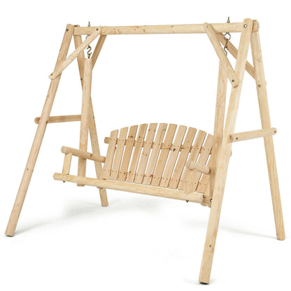 Outdoor Wooden Porch Bench Swing Chair, Rustic Curved Back, Natural Porch Swings at Gallery Canada