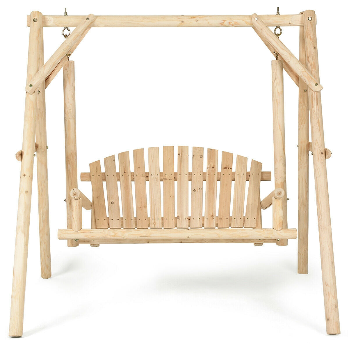 Outdoor Wooden Porch Bench Swing Chair, Rustic Curved Back, Natural Porch Swings at Gallery Canada