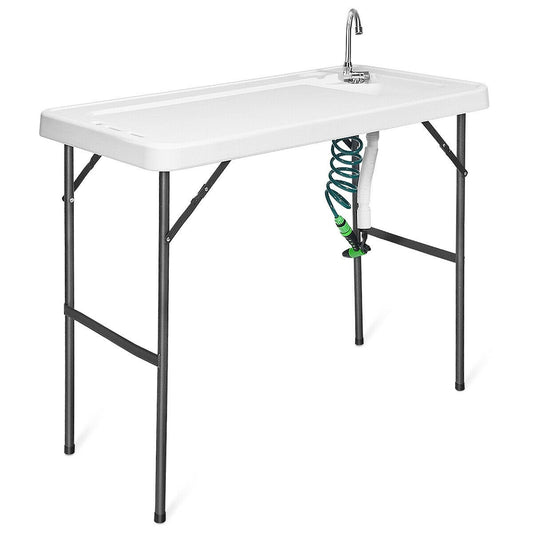 Folding Cleaning Sink Faucet Cutting Camping Table with Sprayer, White at Gallery Canada