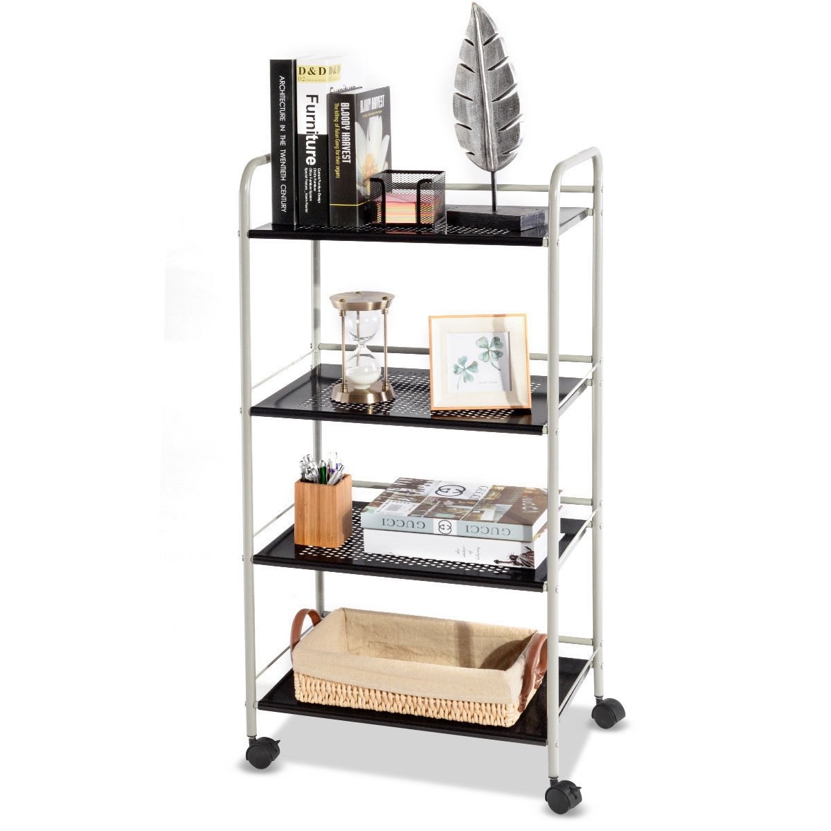 4 Tiers Rolling Cart Storage Display Rack-19.5 Inch - Gallery Canada