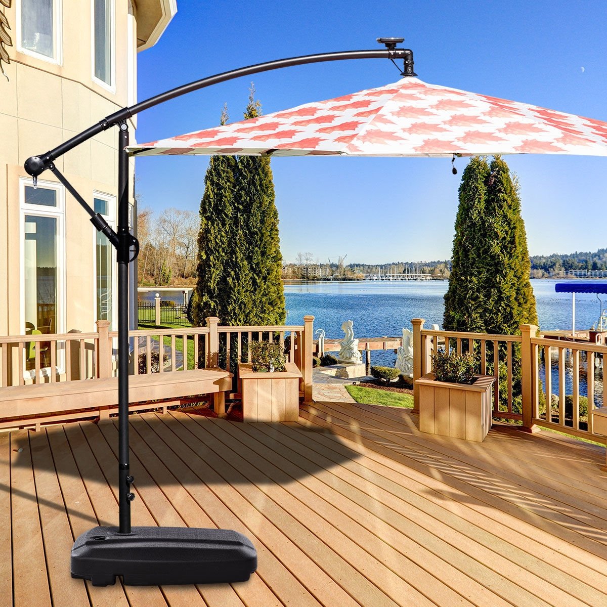 60L Plastic Weighted Fill Water Sand Wheel Patio Umbrella Base, Black - Gallery Canada