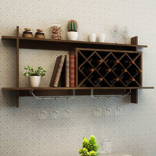 Wall Mount Wine Rack with Glass Holder & Storage Shelf, Walnut Wine Racks Walnut at Gallery Canada