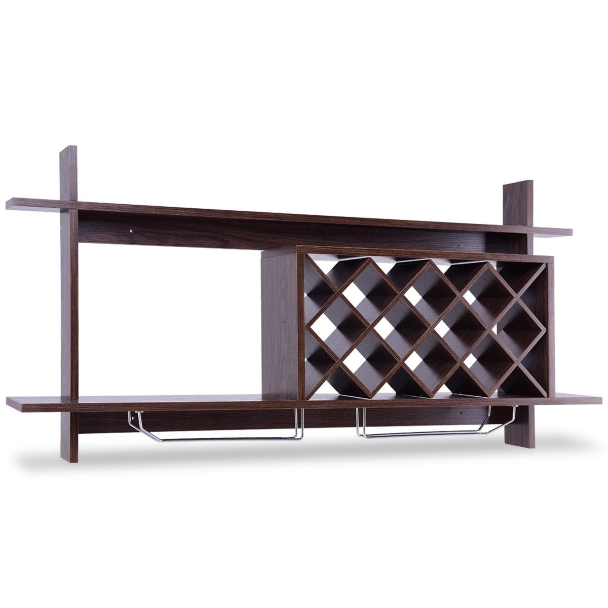 Wall Mount Wine Rack with Glass Holder & Storage Shelf, Walnut Wine Racks at Gallery Canada