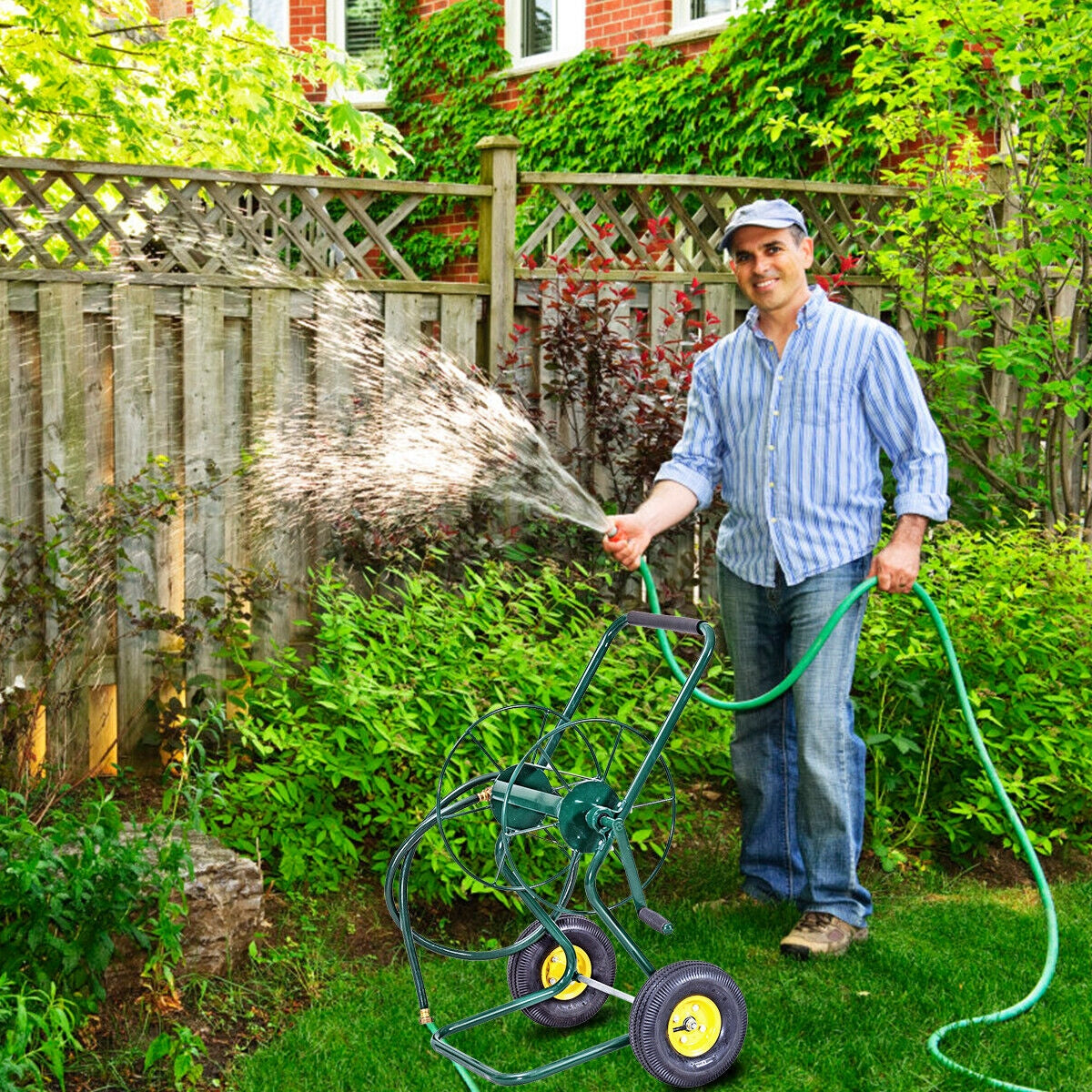 Garden Steel Frame Wheeled Hose Reel Cart, Green Watering & Irrigation at Gallery Canada