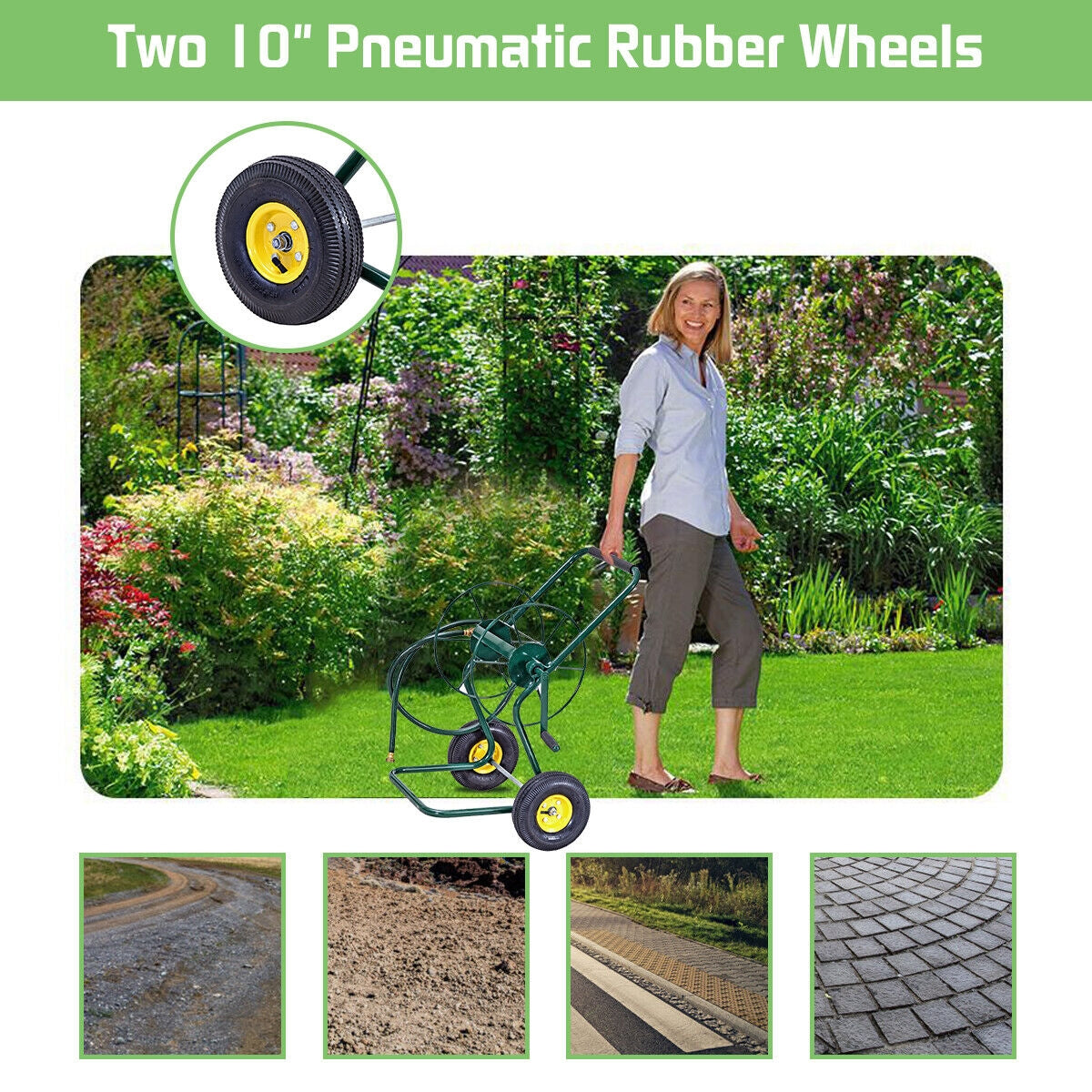 Garden Steel Frame Wheeled Hose Reel Cart, Green Watering & Irrigation at Gallery Canada