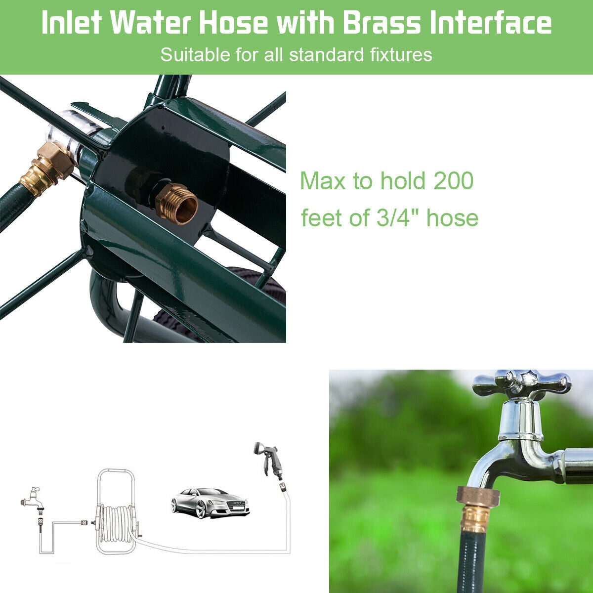 Garden Steel Frame Wheeled Hose Reel Cart, Green Watering & Irrigation at Gallery Canada
