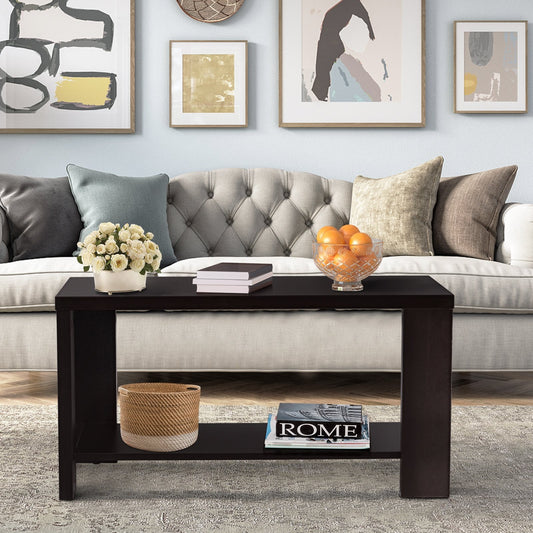 Rectangular Cocktail Coffee Table with Storage Shelf, Brown - Gallery Canada