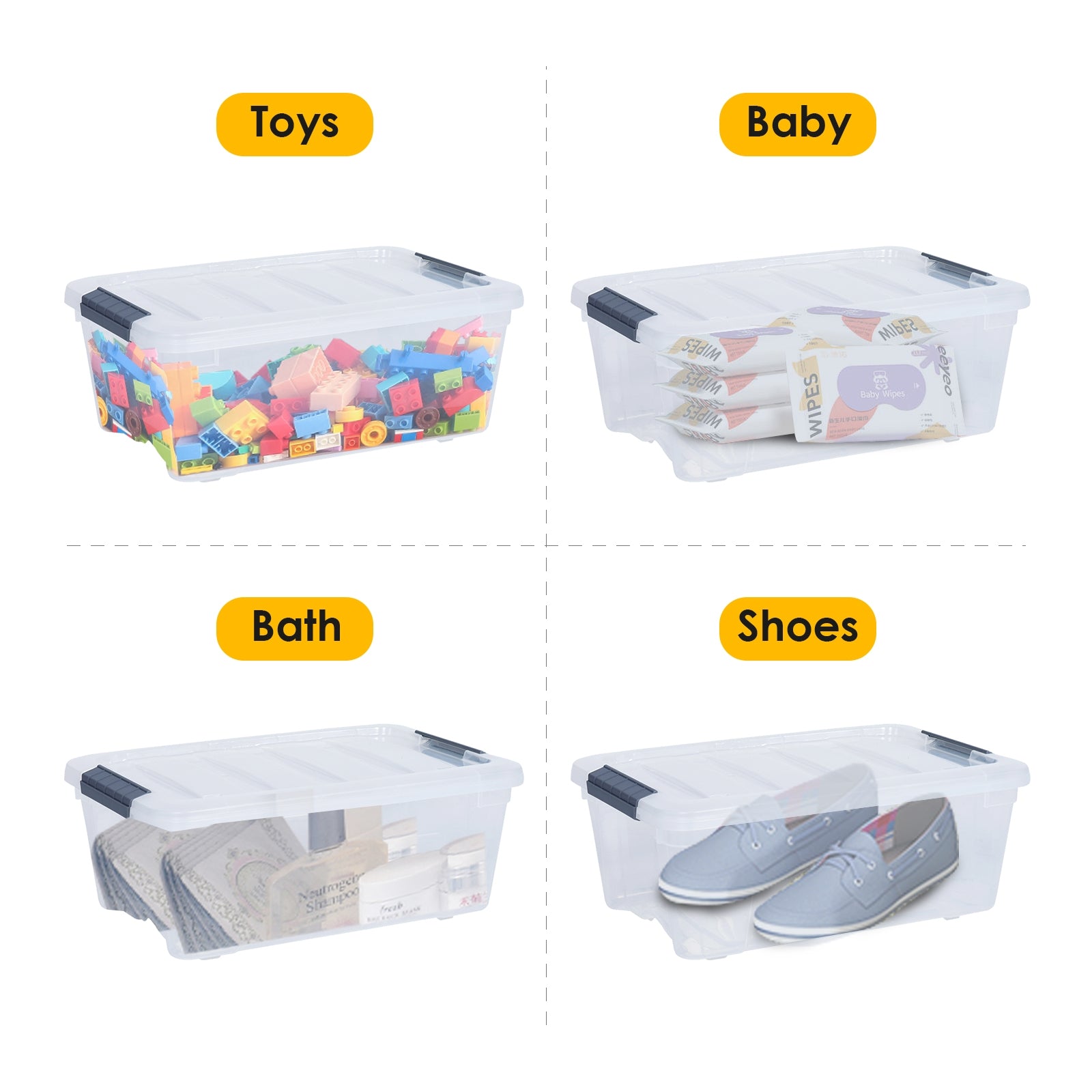 12 Pack 156 Quart Latch Stack Storage Tubs Box, Transparent Clothing & Closet Storage at Gallery Canada