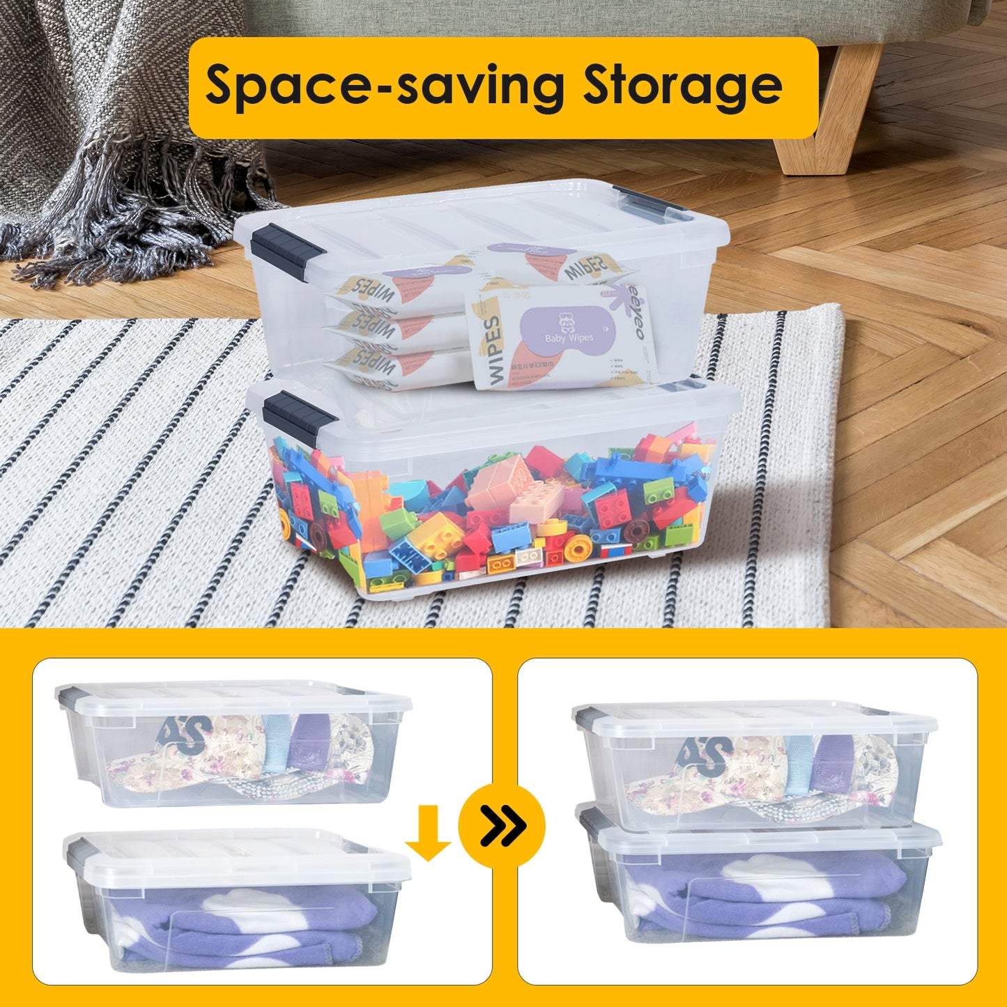 12 Pack 156 Quart Latch Stack Storage Tubs Box, Transparent Clothing & Closet Storage at Gallery Canada