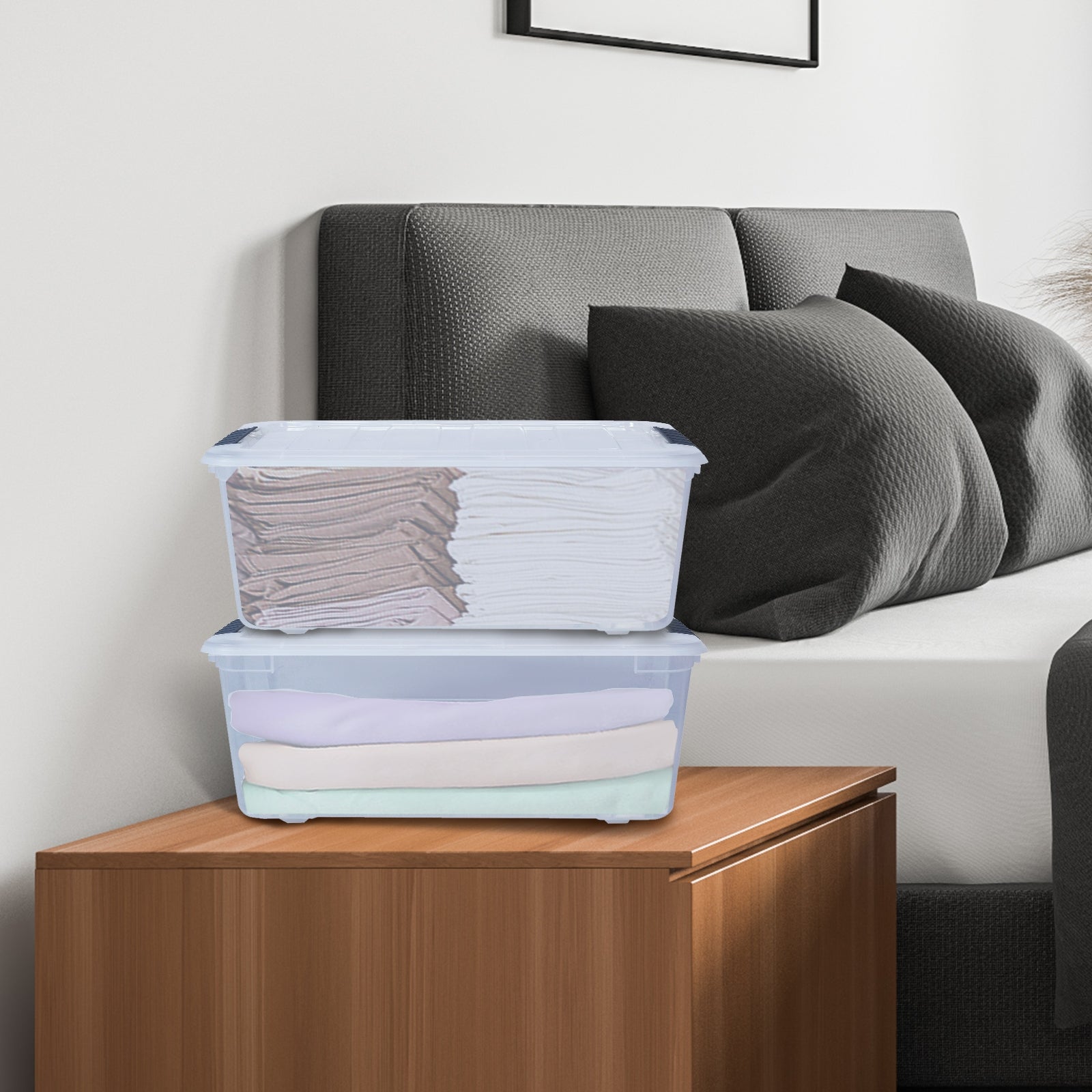 12 Pack 156 Quart Latch Stack Storage Tubs Box, Transparent Clothing & Closet Storage at Gallery Canada