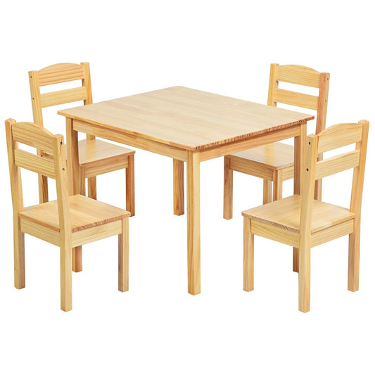 5 Pieces Kids Pine Wood Table Chair Set, Natural at Gallery Canada