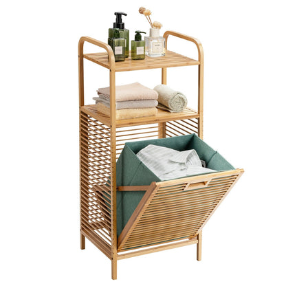 Tilt-out Bamboo Laundry Hamper  with 2-Tier Shelf and Removable Liner, Natural at Gallery Canada
