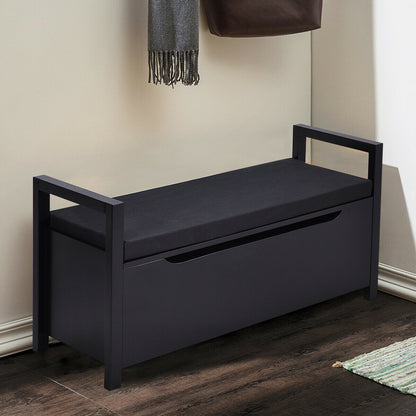 Shoe Storage Bench, 34.5 ×15.5 ×19.5 Inch, With Cushion Seat, Black
