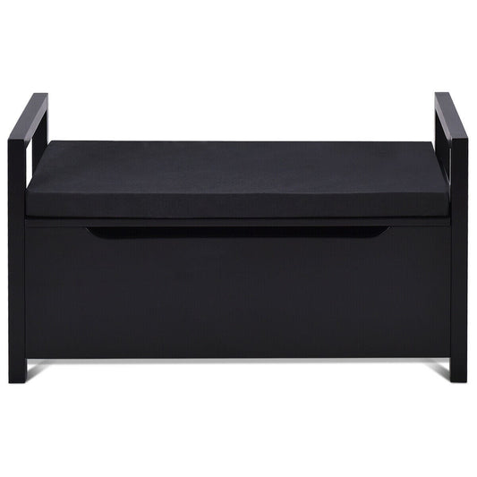 Shoe Storage Bench, 34.5 ×15.5 ×19.5 Inch, With Cushion Seat, Black Shoe Racks & Storage Benches Black at Gallery Canada