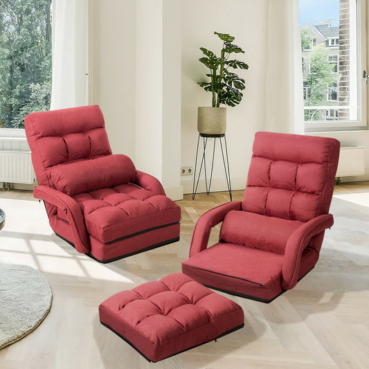 Folding Lazy Floor Chair Sofa with Armrests and Pillow, Red - Gallery Canada