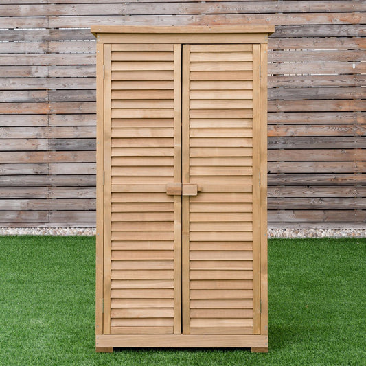 63 Inch Tall Wooden Garden Storage Shed in Shutter Design, Natural - Gallery Canada