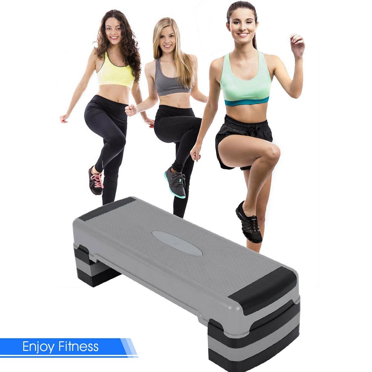 35 Inch Aerobic Cardio Adjustable Exercise Stepper with Risers, Gray at Gallery Canada