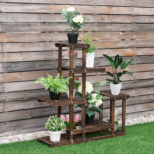 6-Tier Garden Wooden Plant Flower Stand Shelf for Multiple Plants Indoor or Outdoor, Brown - Gallery Canada