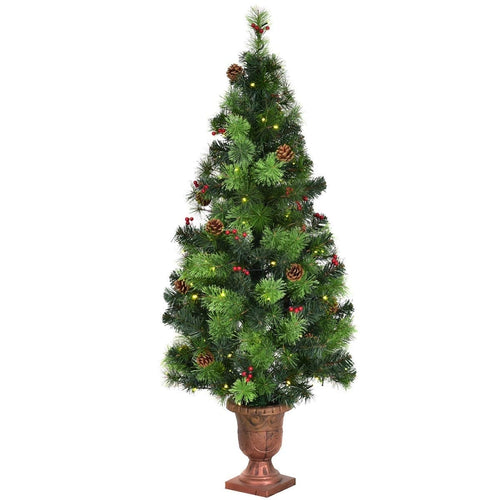 3/4/5 Feet LED Christmas Tree With Red Berries Pine Cones, 5 ft, Green