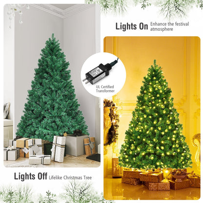 7.5 Feet PVC Artificial Christmas Tree with LED Lights-7.5 ft, Green - Gallery Canada