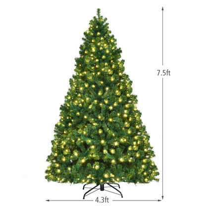 7.5 Feet PVC Artificial Christmas Tree with LED Lights-7.5 ft, Green - Gallery Canada
