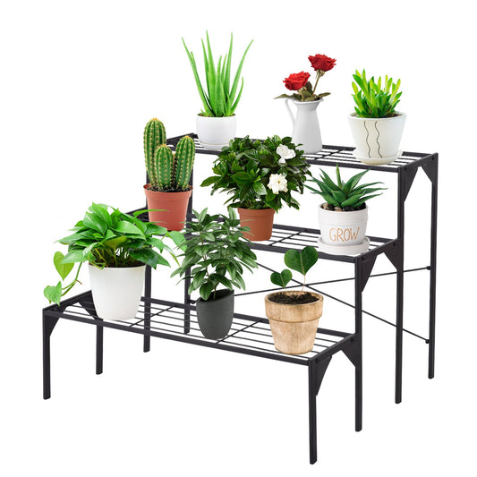 3 Tier Outdoor Metal Heavy Duty Modern for Multiple Plant Display Stand Rack, Black - Gallery Canada