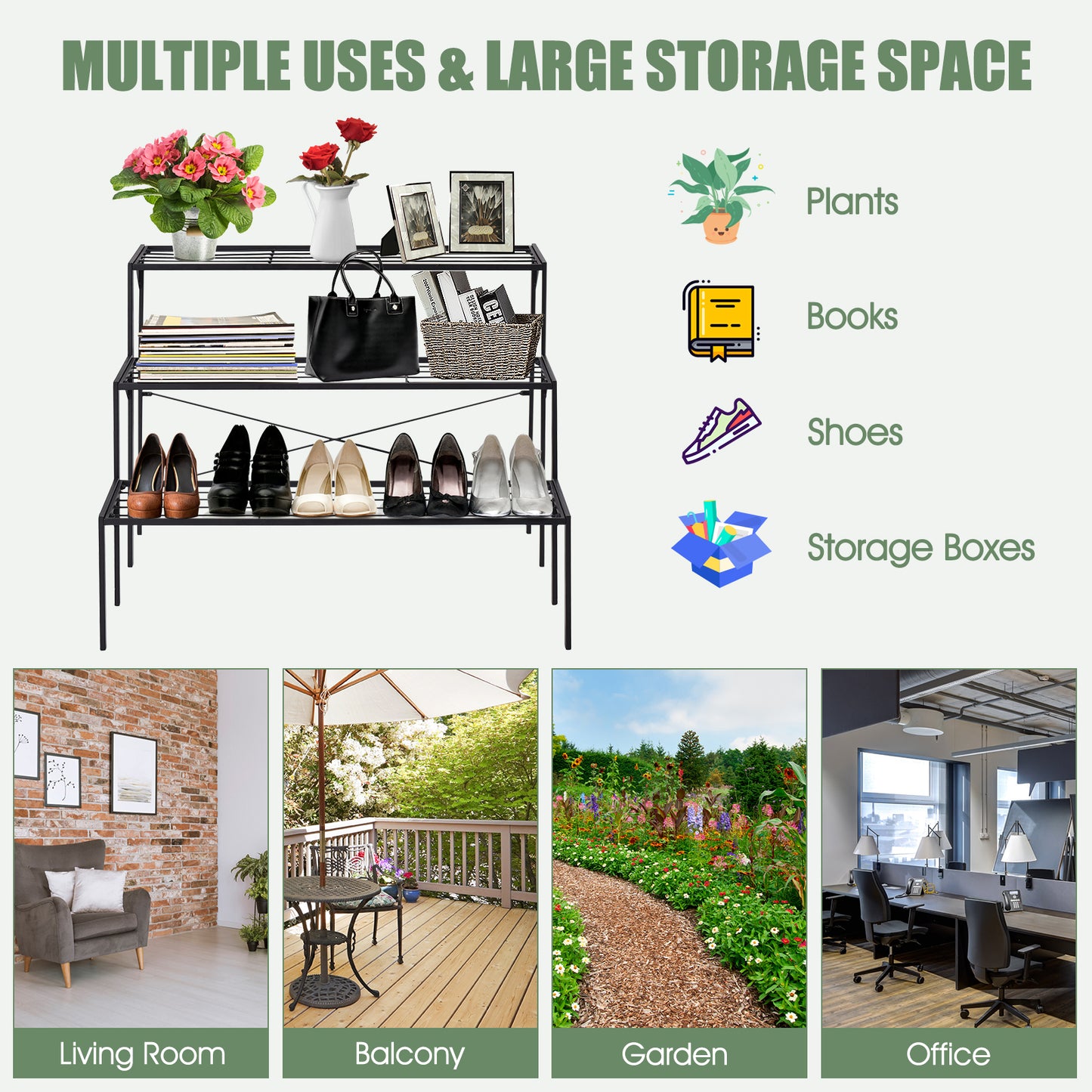 3 Tier Metal Plant Stand, Heavy Duty Rack, Black Plant Stands at Gallery Canada