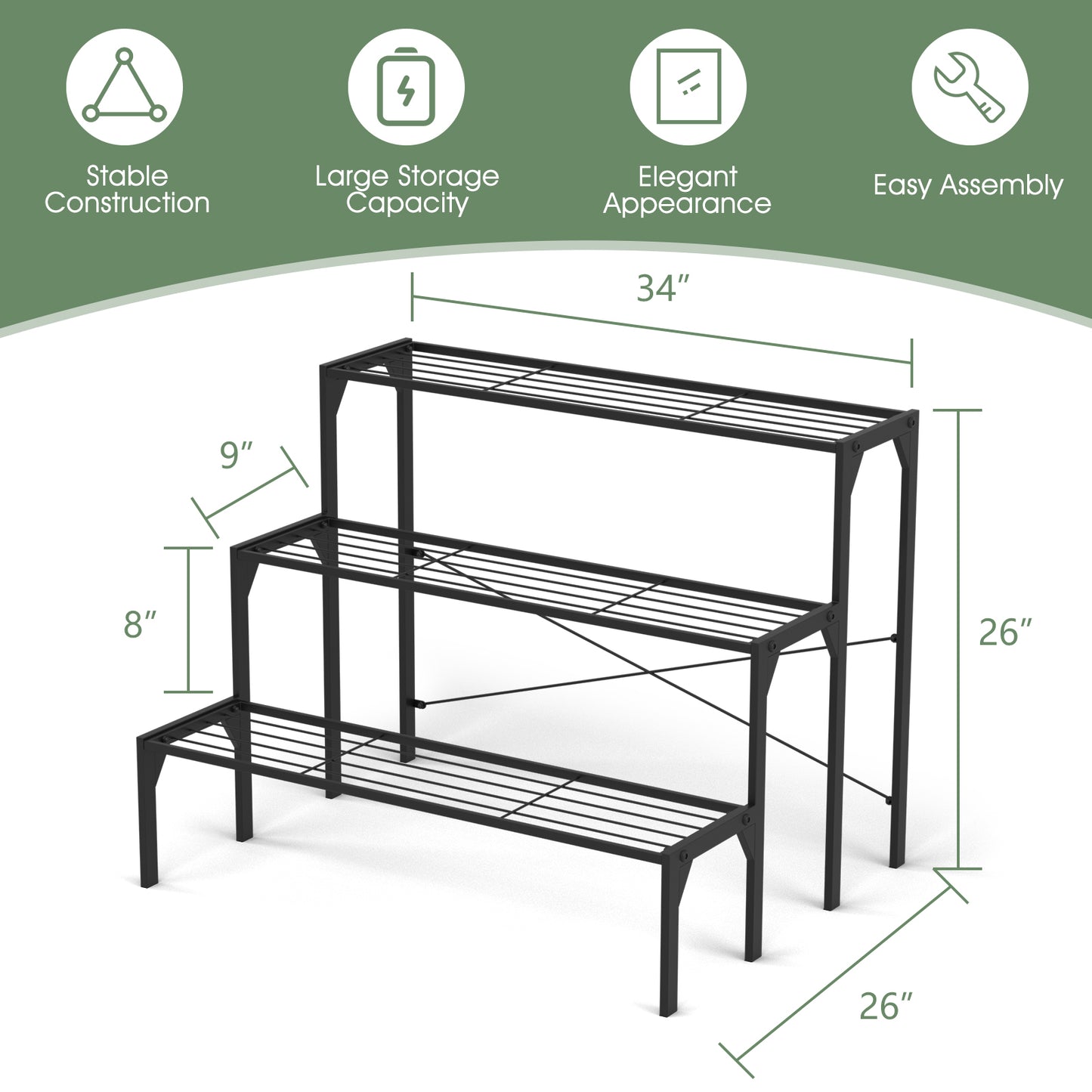 3 Tier Metal Plant Stand, Heavy Duty Rack, Black Plant Stands at Gallery Canada