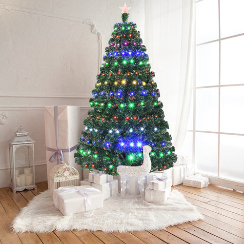 5/6/7 Feet Multicolor Artificial Christmas Tree with LED Light and Metal Stand-7 Feet, Green