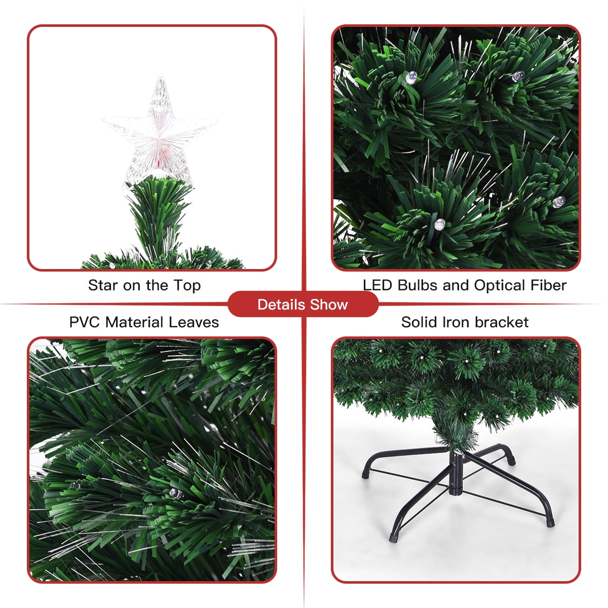 5/6/7 Feet Multicolor Artificial Christmas Tree with LED Light and Metal Stand-7 Feet, Green Christmas Tree at Gallery Canada