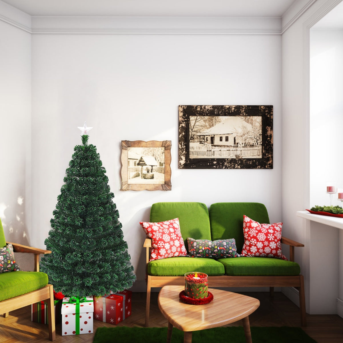 5 Feet/6 Feet/7 Feet Multicolor LED Fiber Optic Artificial Christmas Tree-5 Feet, Green Christmas Tree at Gallery Canada