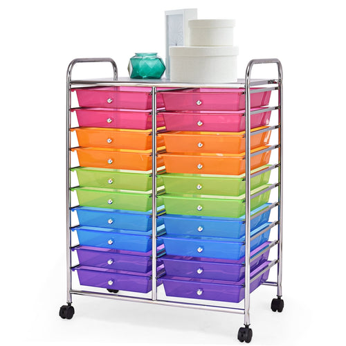 20 Drawers Storage Rolling Cart, Transparent, Multicolor