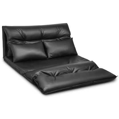 Foldable PU Leather Leisure Floor Sofa Bed with 2 Pillows, Black Floor Chairs at Gallery Canada