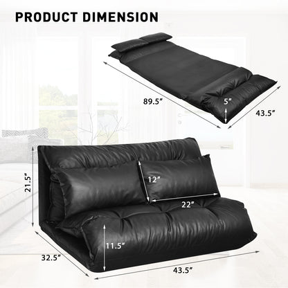 Foldable PU Leather Leisure Floor Sofa Bed with 2 Pillows, Black Floor Chairs at Gallery Canada