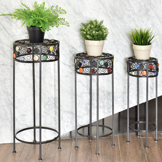 3 Pieces Round Display Ceramic Beads Metal Plant Stand - Gallery Canada